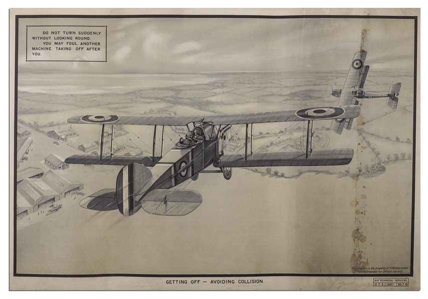 Royal Air Force World War I Training Poster -- Large-Format Lithograph Poster Entitled ''Getting Off - Avoiding Collision'' Measures 40'' x 27''